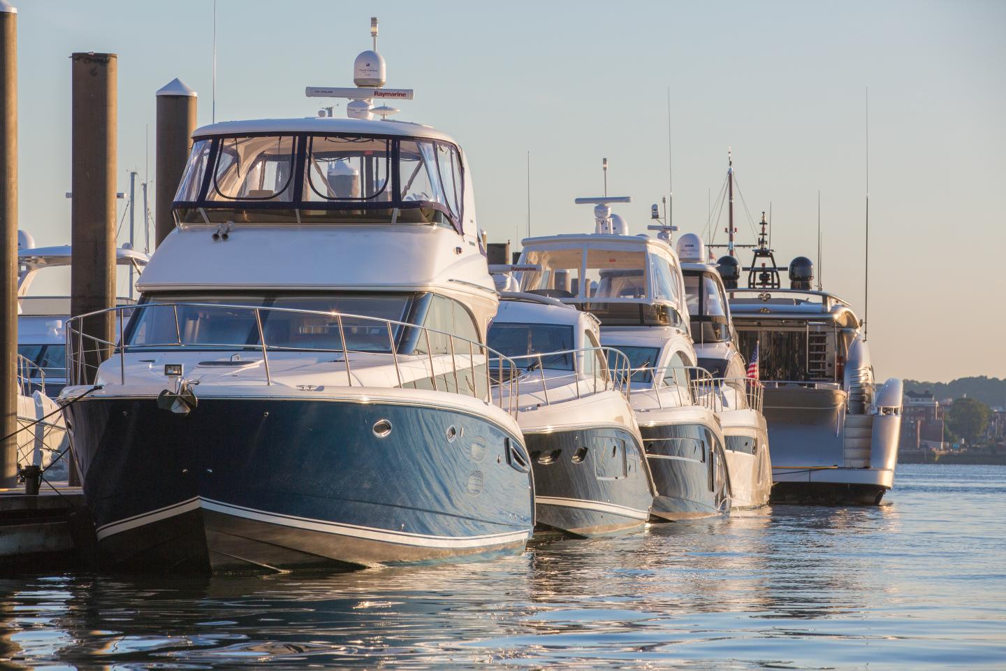 Boats at Charlestown Marina at sunset