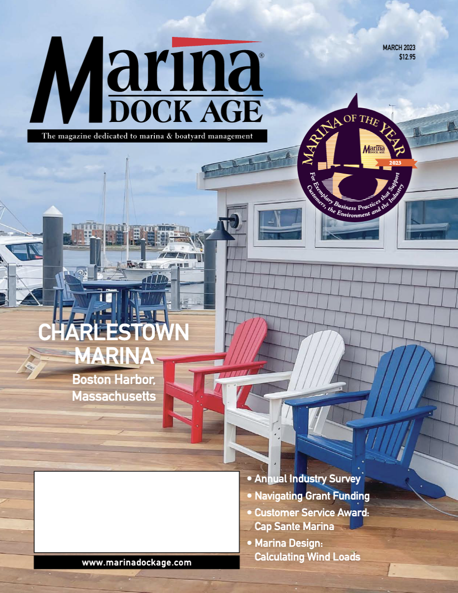 Charlestown Marina on the cover of Marina Dock Age Magazine March 2023 issue