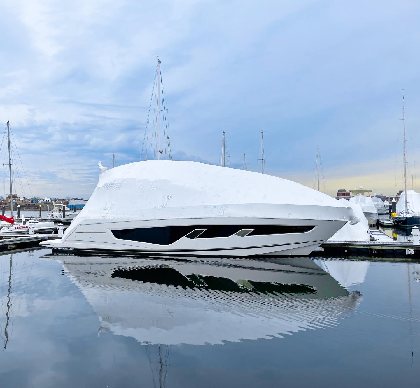 Winter in-water vessel storage at Charlestown Marina, Boston Harbor