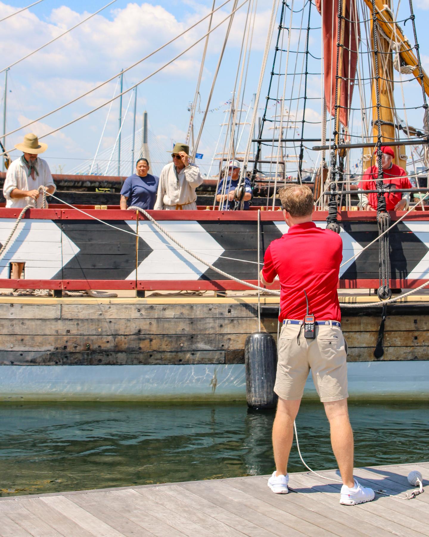 Dock Staff at Charlestown Marina catching lines of incoming vessel