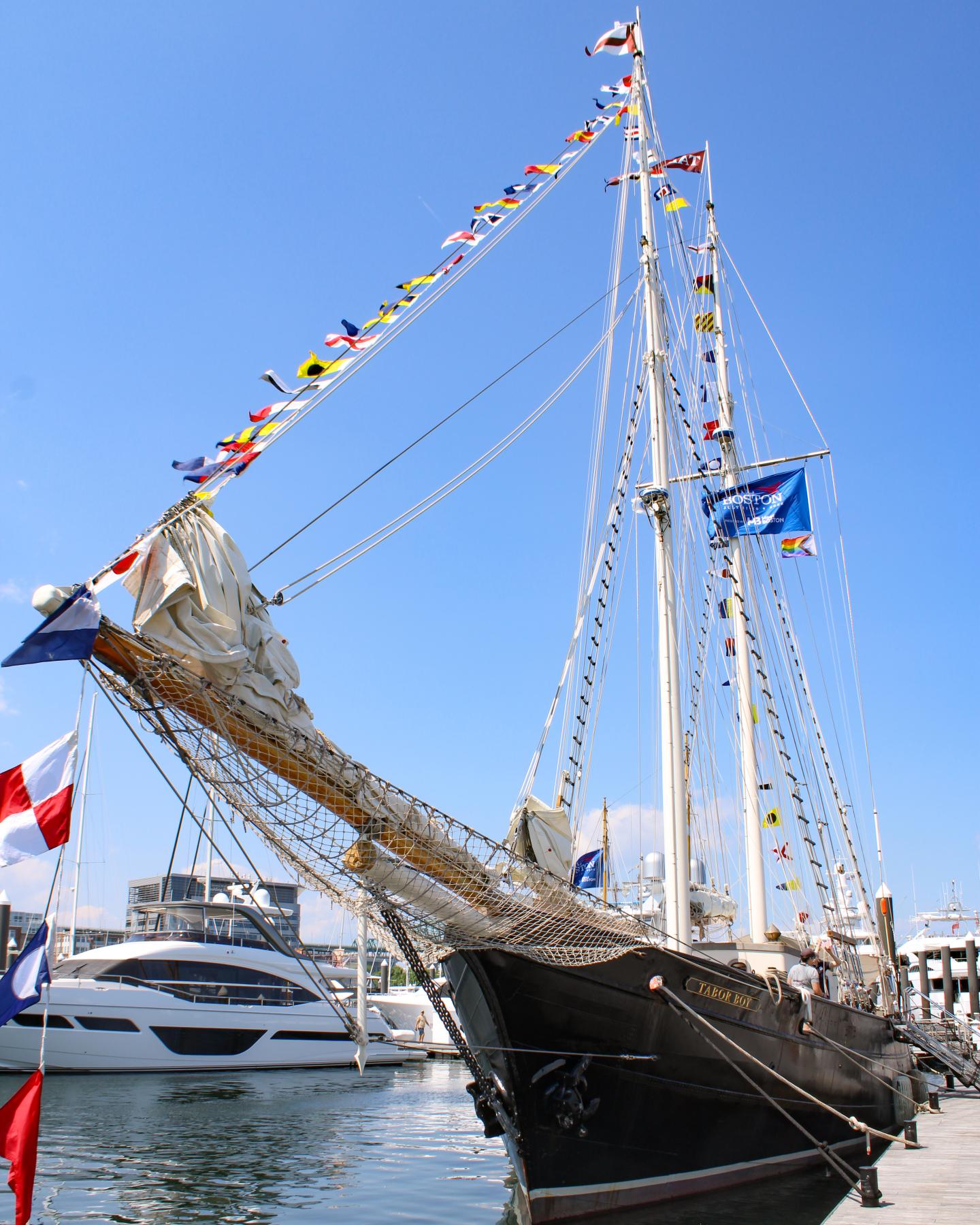Tall Ship docked at Charlestown Marina during Sail Boston festival.