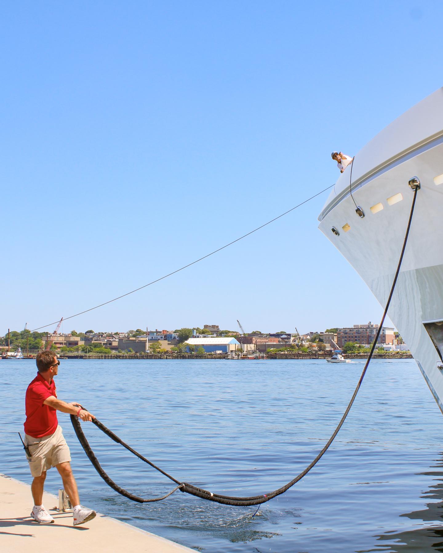 Dock Staff at Charlestown Marina catching lines of incoming vessel